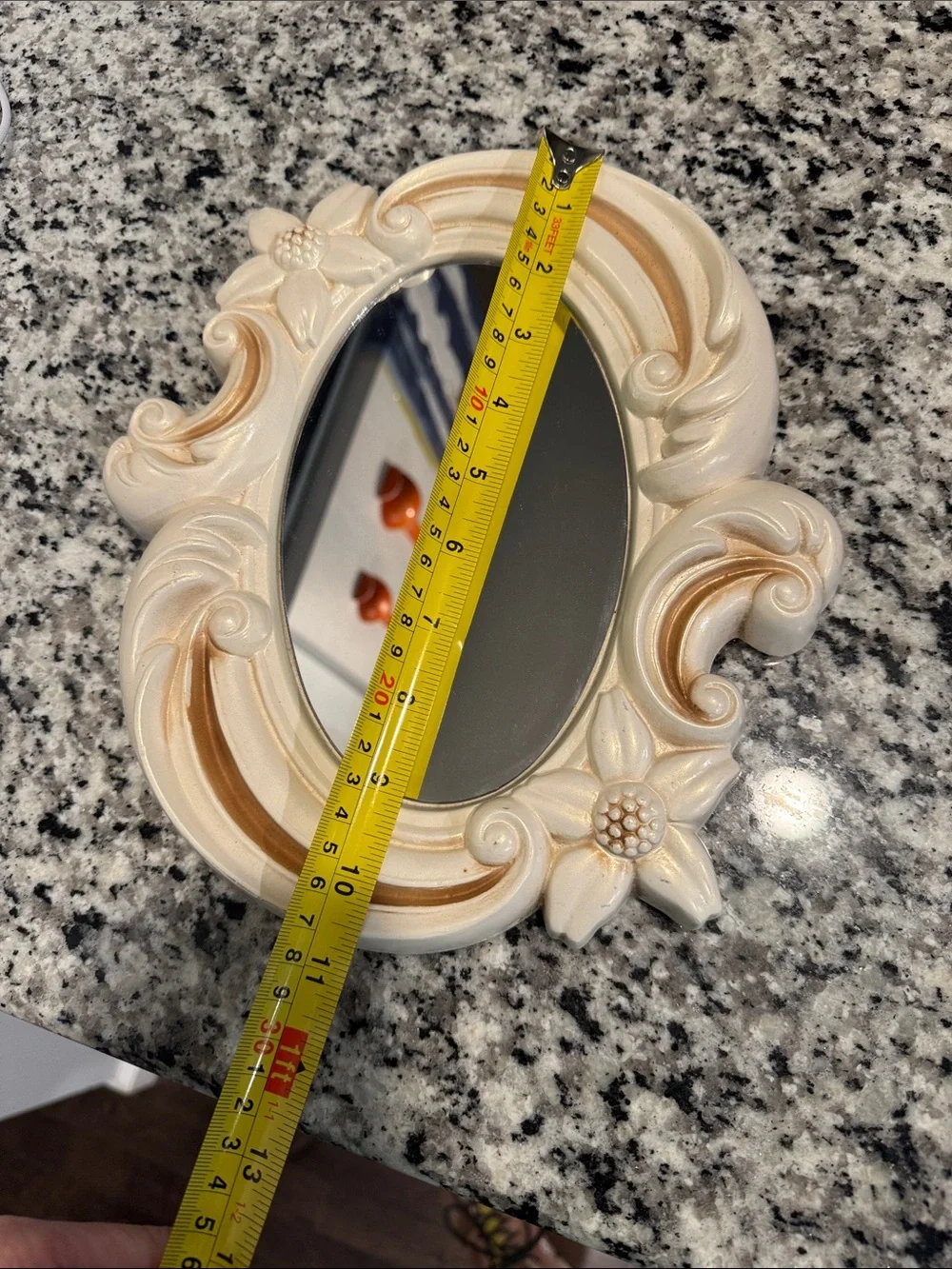 Vintage mid century chalkware framed floral mirror